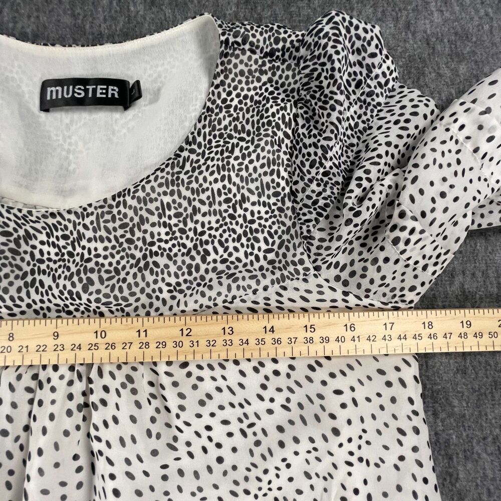 Muster 100% Silk Polka Dot Ruffle Hem Dress L White Black Boho Chic Summer - Picture 6 of 12